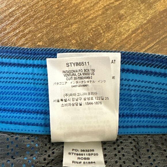 Patagonia Stretch Wavefarer Volley Shorts 16" Mens Medium Blue Striped Board - Picture 8 of 9